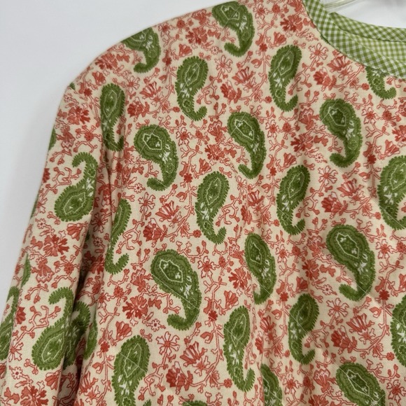 Handmade Women's Jacket Hand Quilted Paisley Green Gingham‎ Trim Button Large - Picture 5 of 10